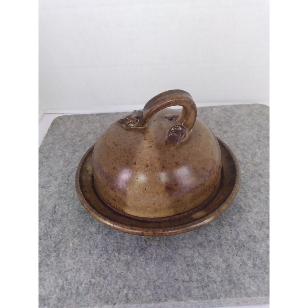 Vintage‎ Rustic Ceramic Butter Dish with Lid - Brown Glazed Pottery Serving Dome